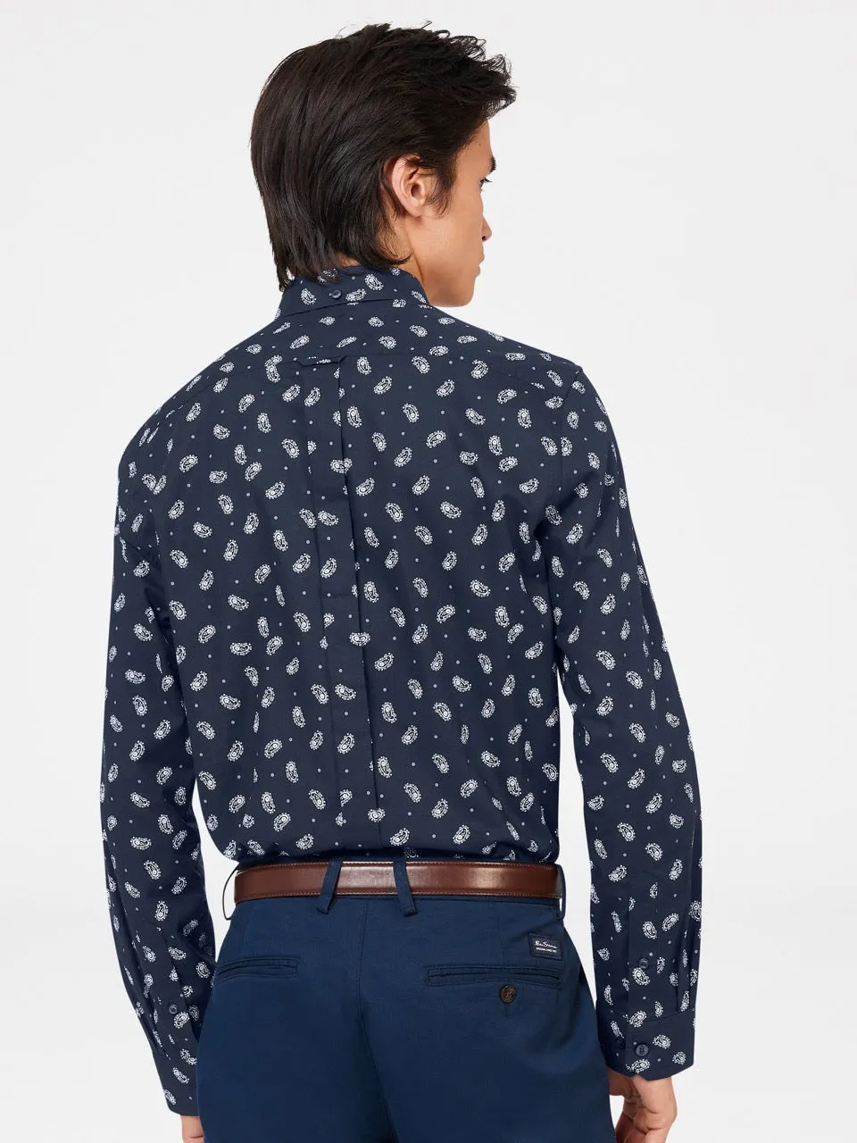 Micro Paisley Print Shirt - Dark Navy