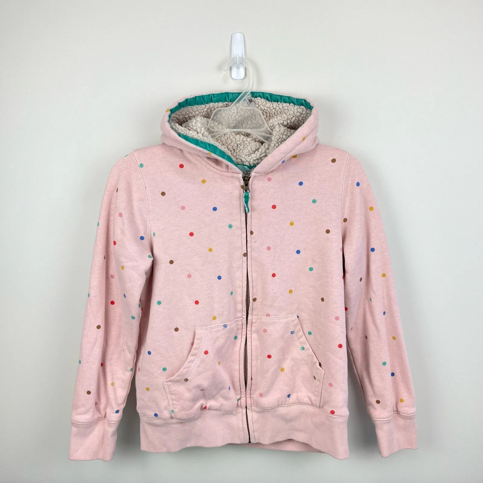 Mini Boden Shaggy Lined Hoodie Provence Dusty Pink Multi Spot 11-12