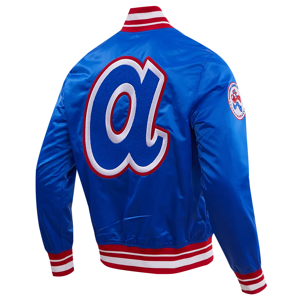 MLB ATLANTA BRAVES RETRO CLASSIC MEN'S RIB SATIN JACKET (ROYAL/RED)