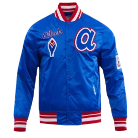 MLB ATLANTA BRAVES RETRO CLASSIC MEN'S RIB SATIN JACKET (ROYAL/RED)