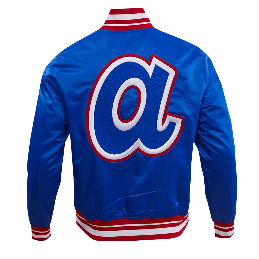 MLB ATLANTA BRAVES RETRO CLASSIC MEN'S RIB SATIN JACKET (ROYAL/RED)