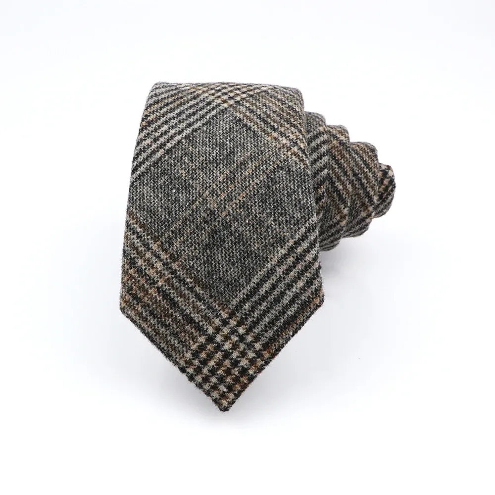 Norwood Woolen Plaid Tie, Grey / Brown