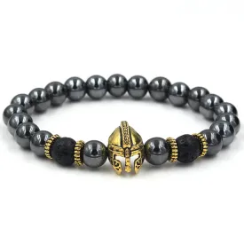 Oakland Gold Helmet Black Hermatite Beaded Bracelet