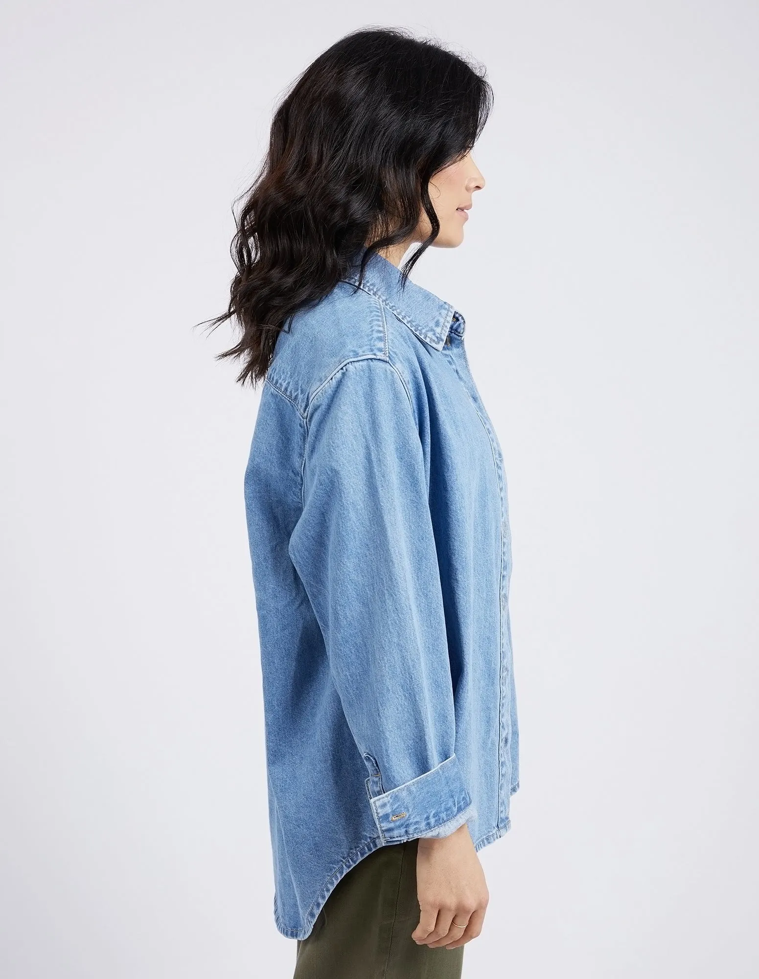 Odette Long Sleeve Denim Shirt Mid Blue Wash