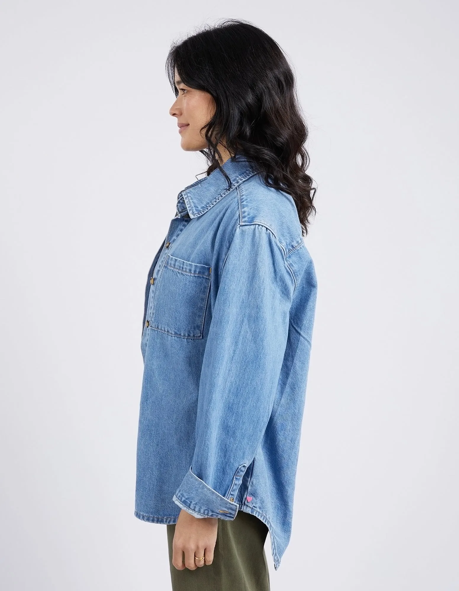 Odette Long Sleeve Denim Shirt Mid Blue Wash