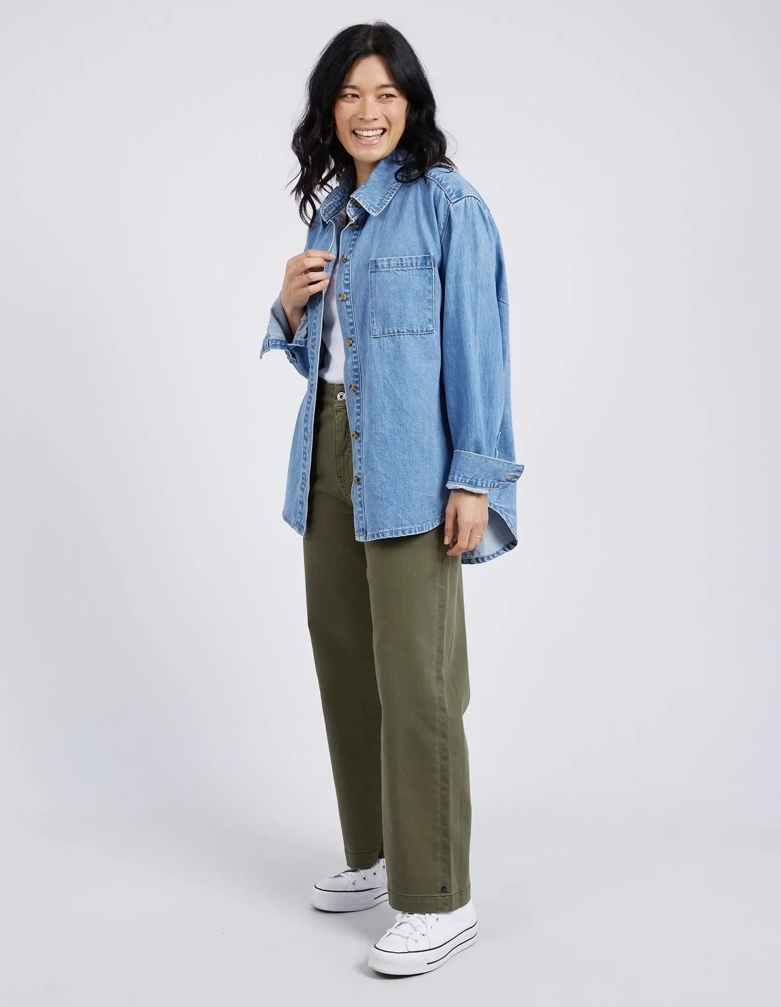 Odette Long Sleeve Denim Shirt Mid Blue Wash