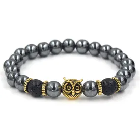 Palmdale Gold Owl Black Hermatite Beaded Bracelet