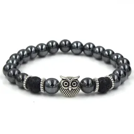 Palmdale Silver Owl Black Hermatite Beaded Bracelet