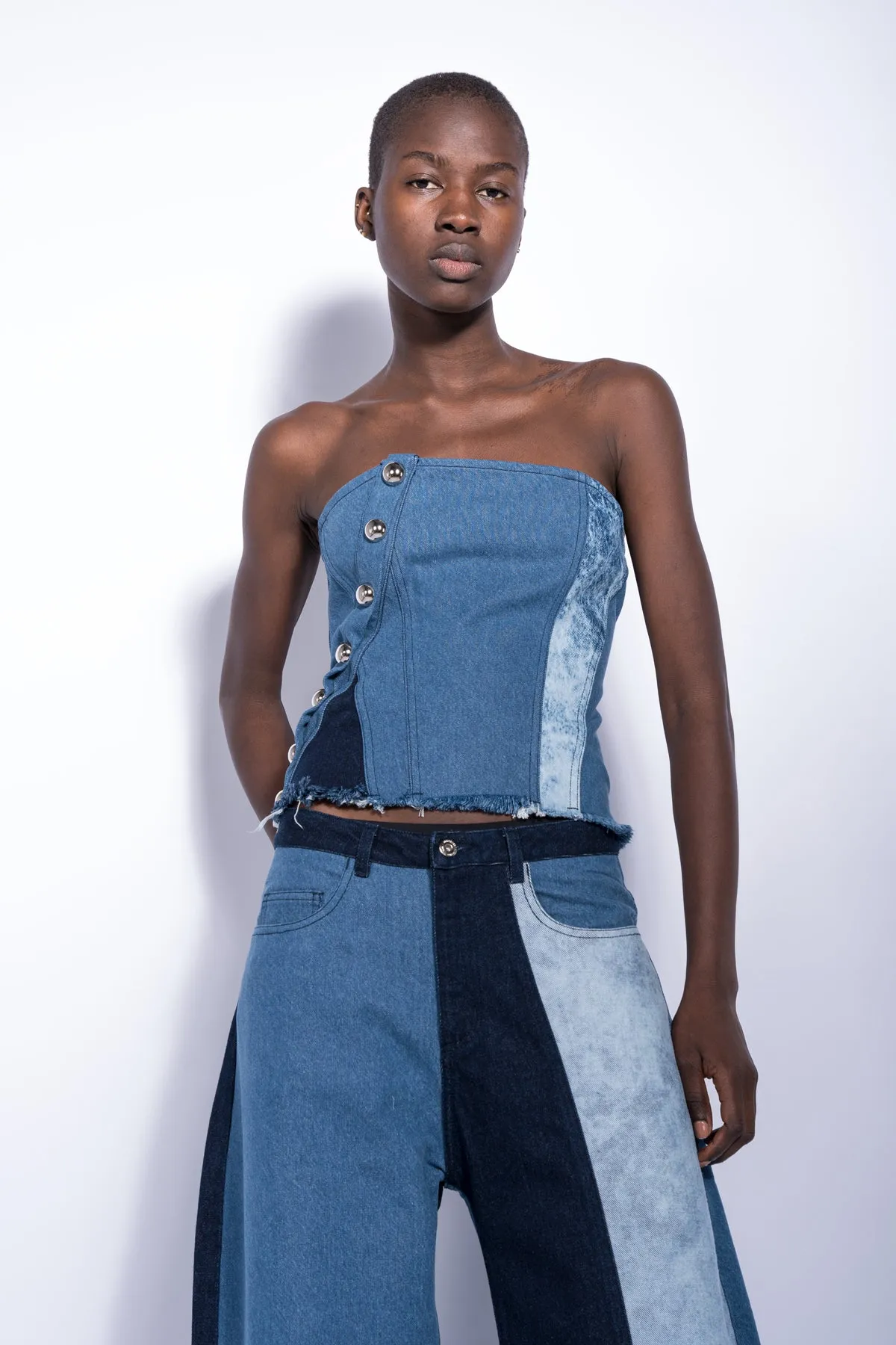 PATCHWORK DENIM BOYFRIEND TROUSERS