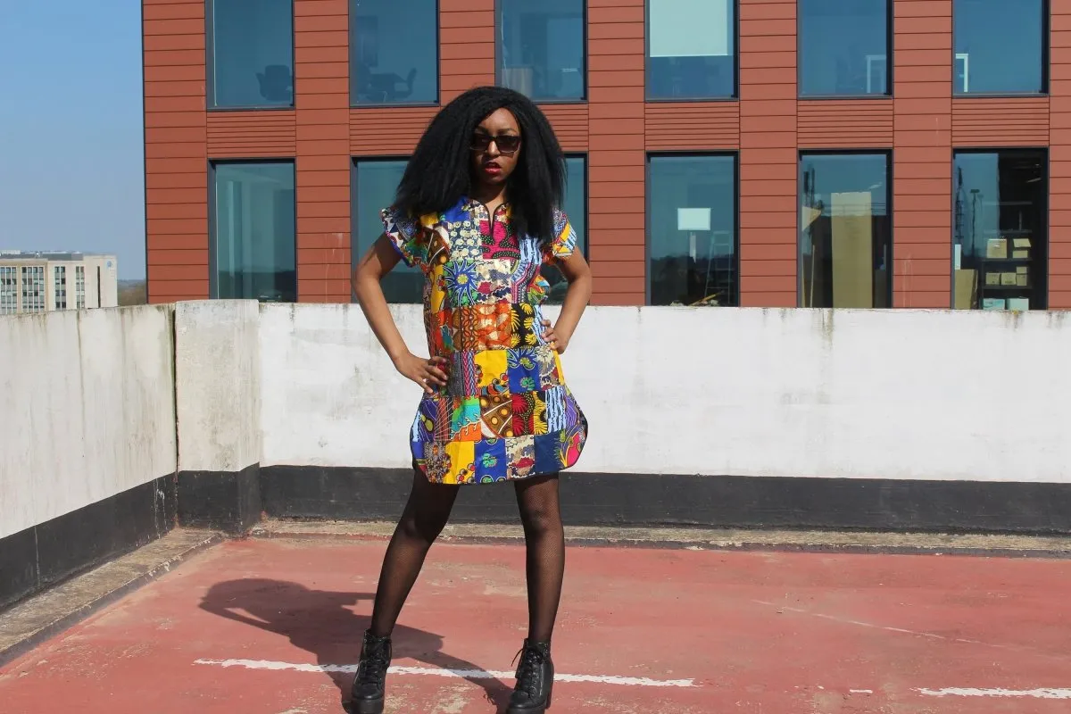 Patchwork Shift Dress in Ankara - Tribal Festival Dress