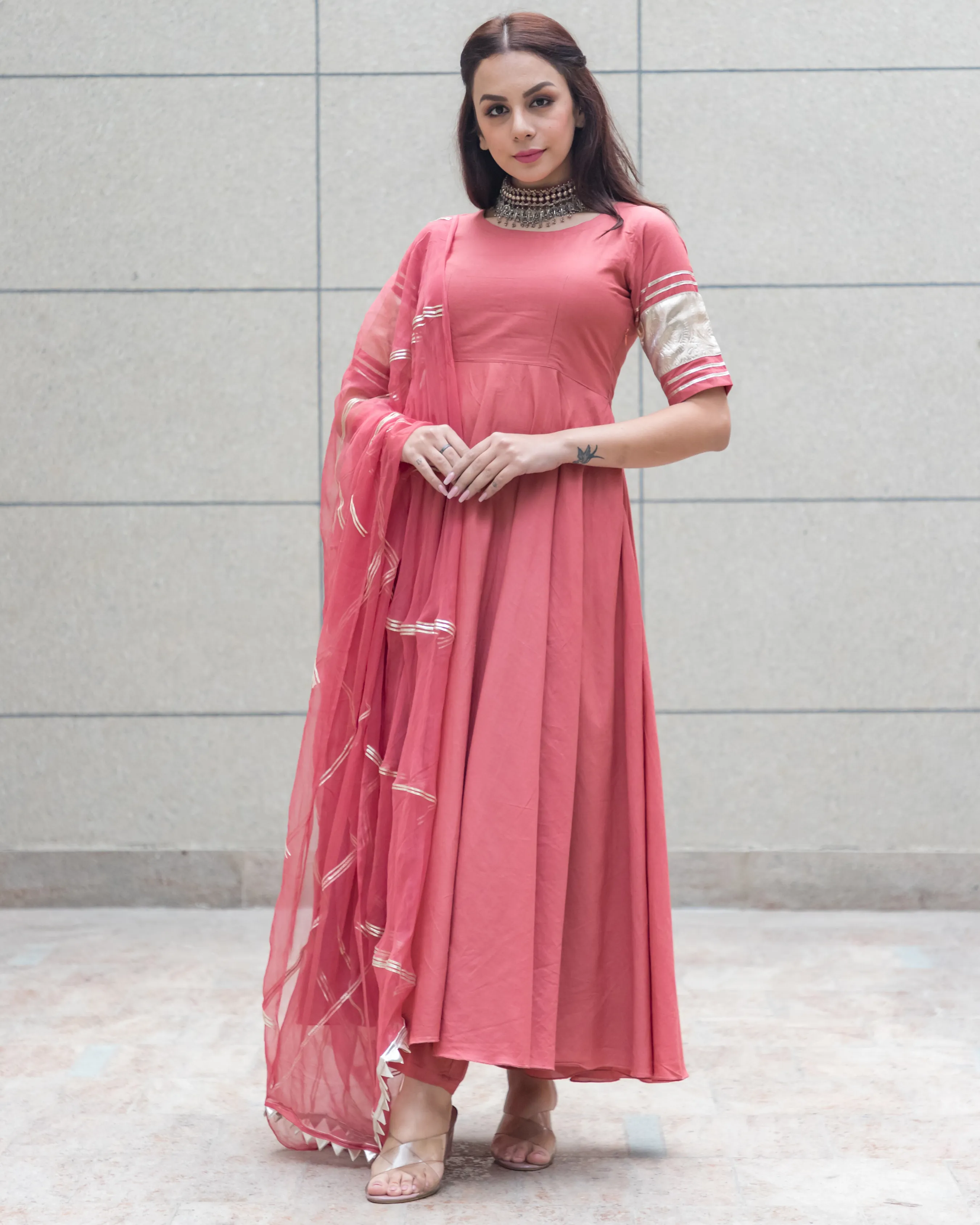 Peach Gotapatti Cotton Suit Set