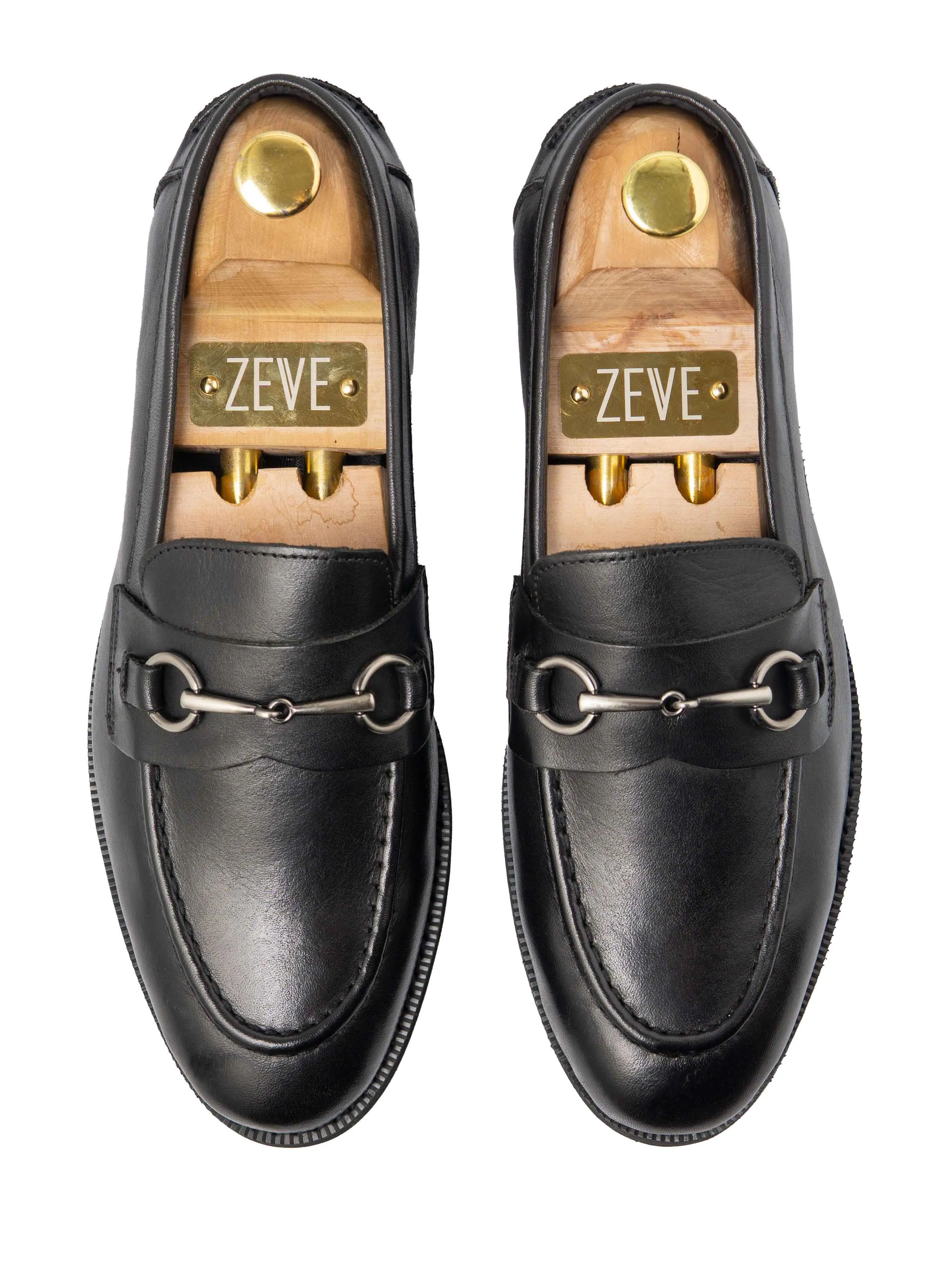 Penny Loafer Horsebit Silver Buckle - Black Leather (Crepe Sole)