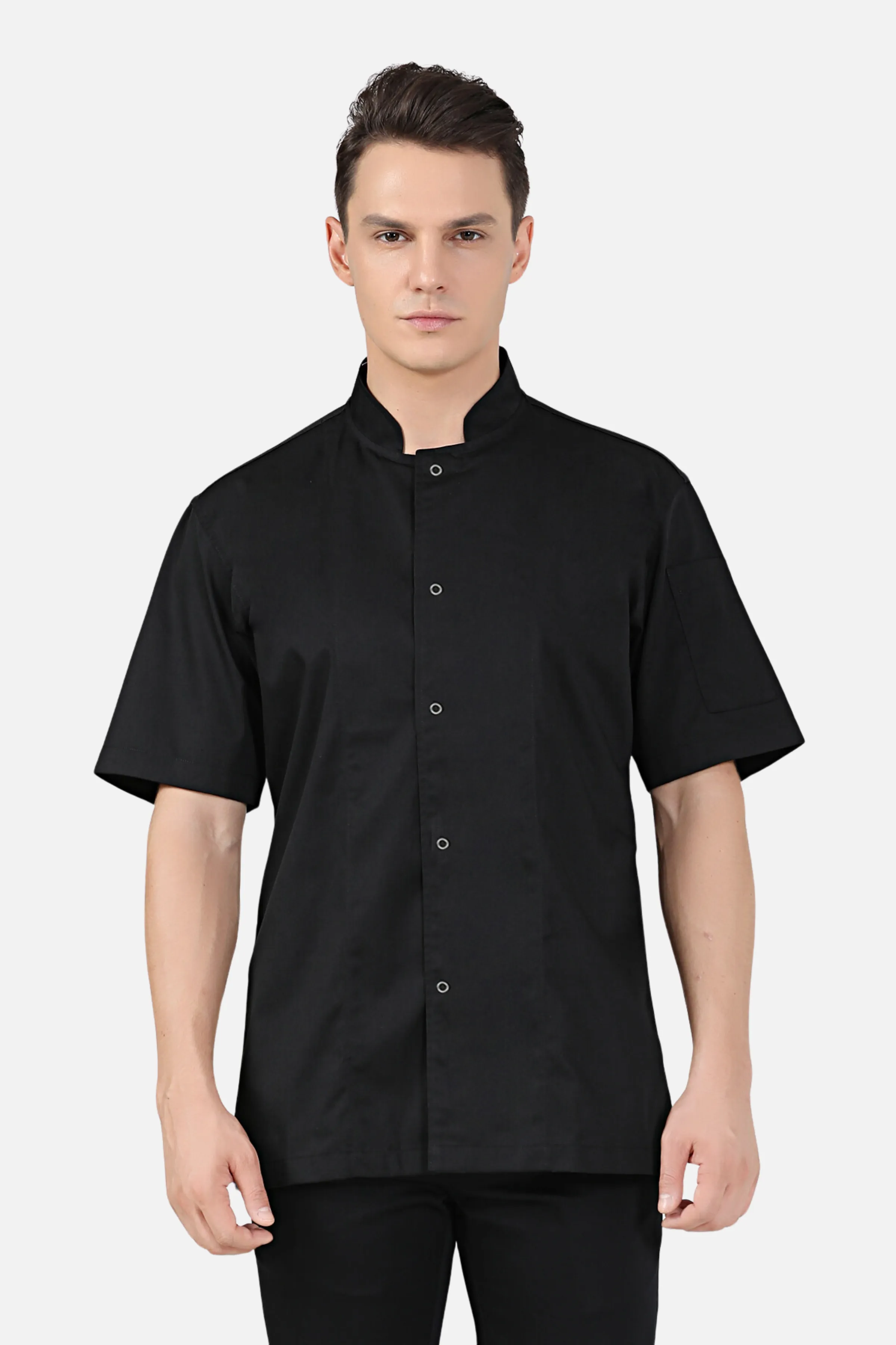 Peppermint Black Chef Jacket With Exposed Button, Short Sleeve