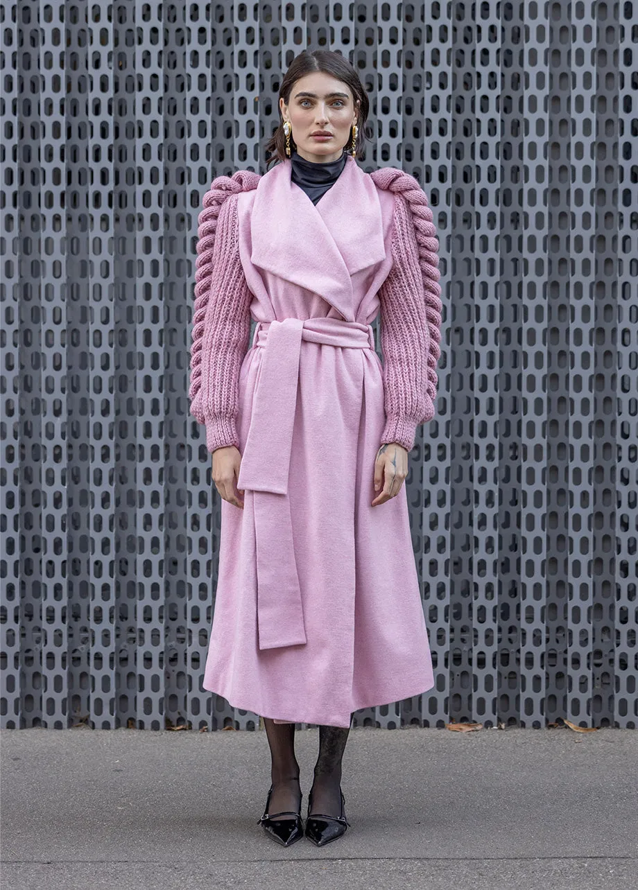 PINK COAT WITH KNITTED SLEEVES