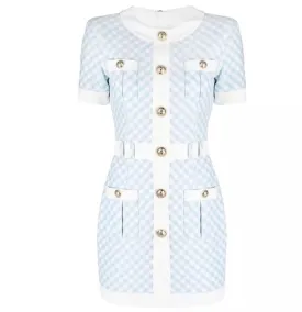 Plaid Bio Color Blue & White Petite Dress