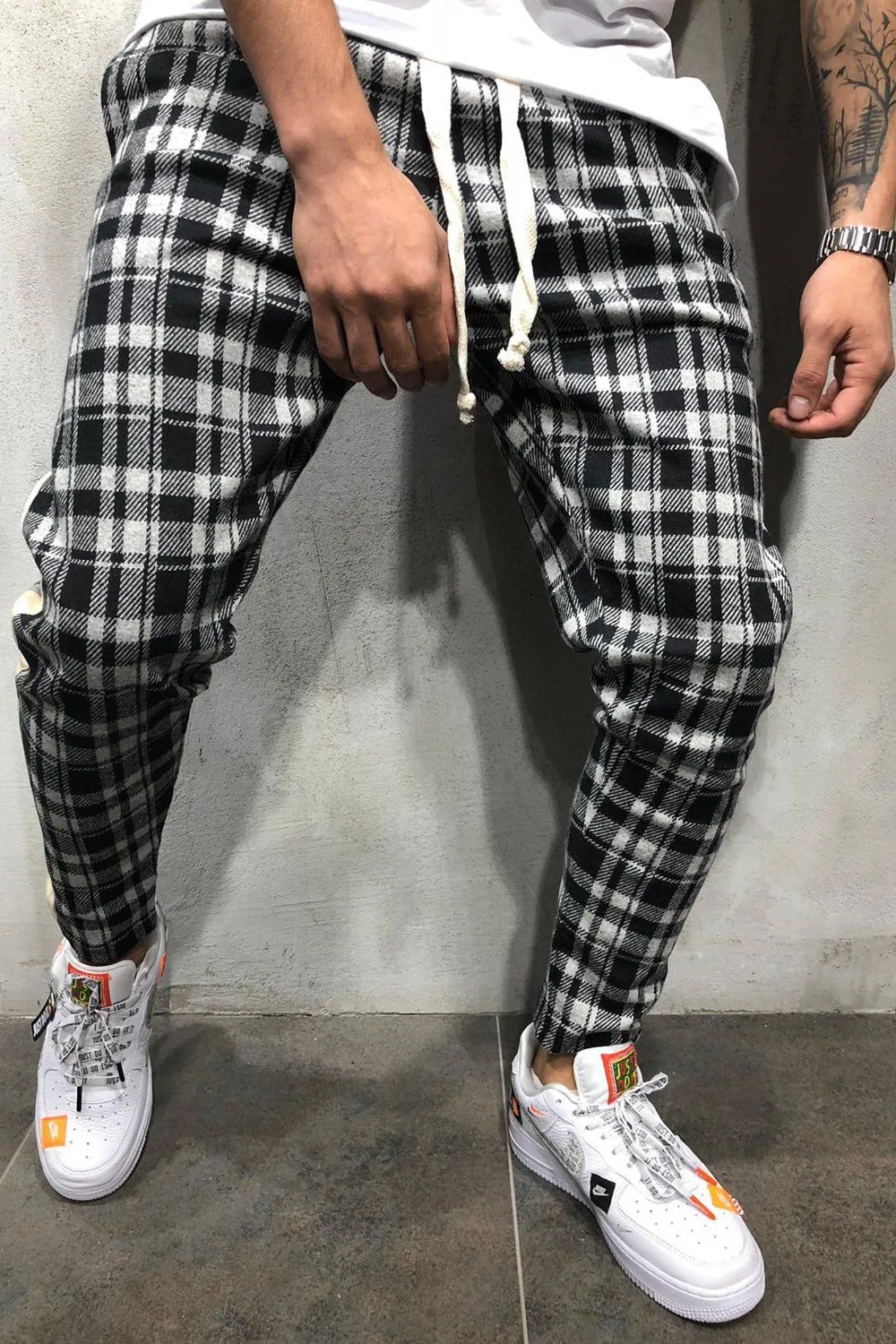 Plaid Jogger Hose Schwarz 8025