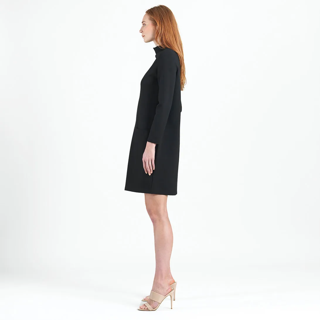 Ponte Knit - Funnel Neck Tunic Sweater Dress - Black - Final Sale!