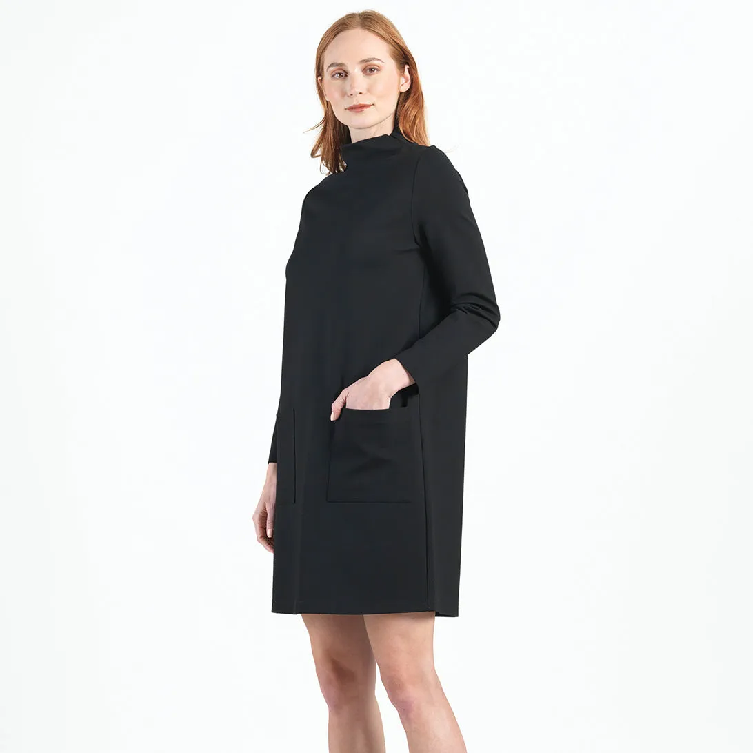 Ponte Knit - Funnel Neck Tunic Sweater Dress - Black - Final Sale!