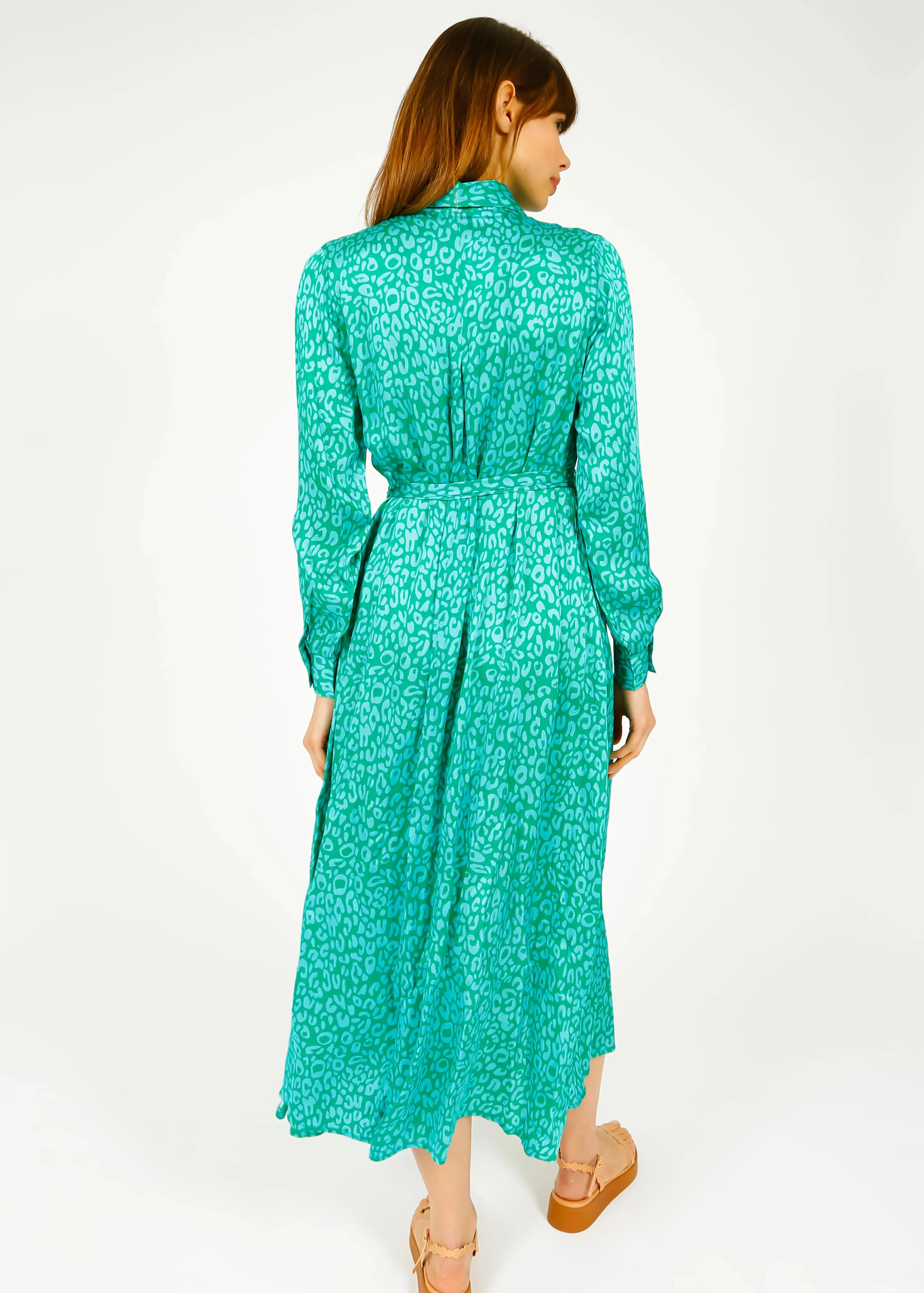 PRIMROSE PARK LONDON JOSIE DRESS BLUE GREEN LEOPARD