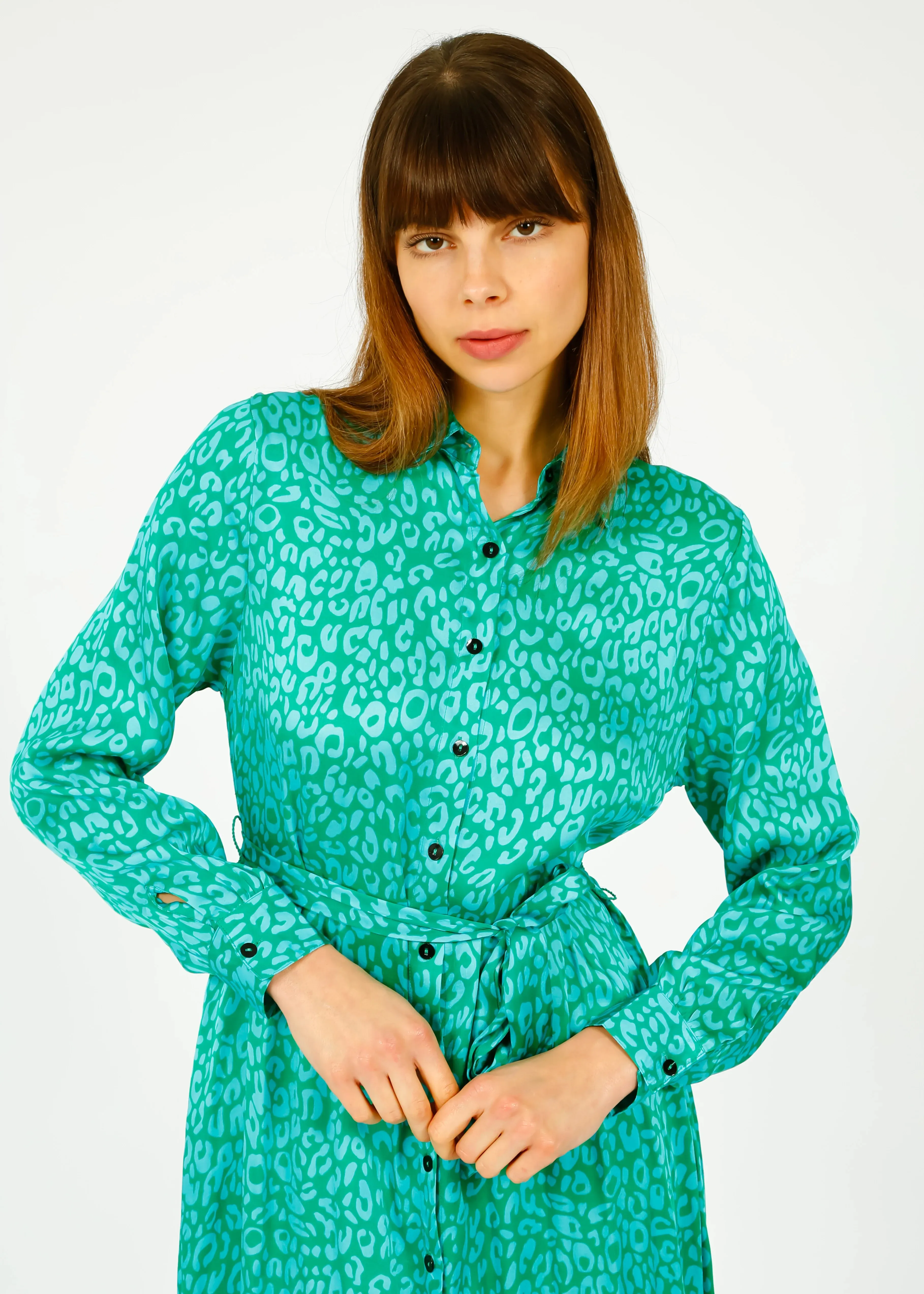 PRIMROSE PARK LONDON JOSIE DRESS BLUE GREEN LEOPARD