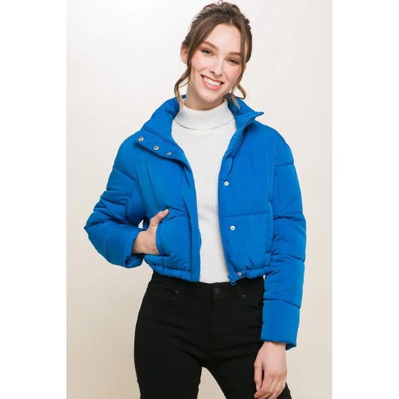 Puffer Jacket with Zipper and Snap Closure