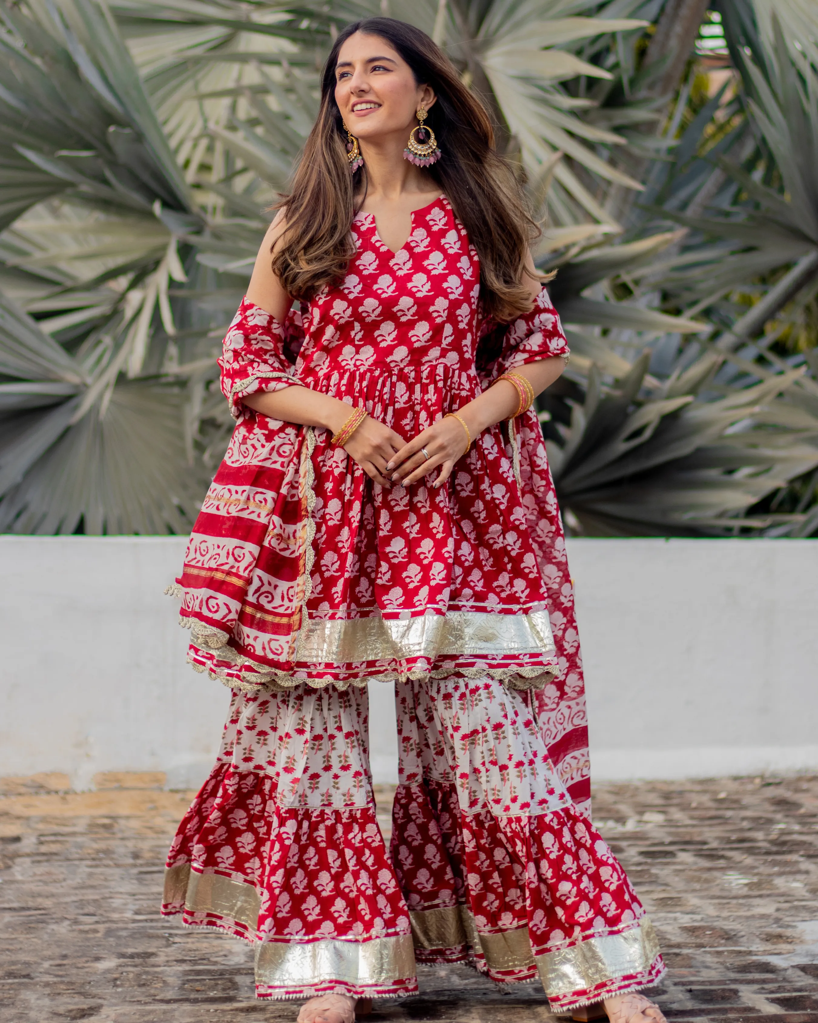 Red Paisley Handblock Sharara Set