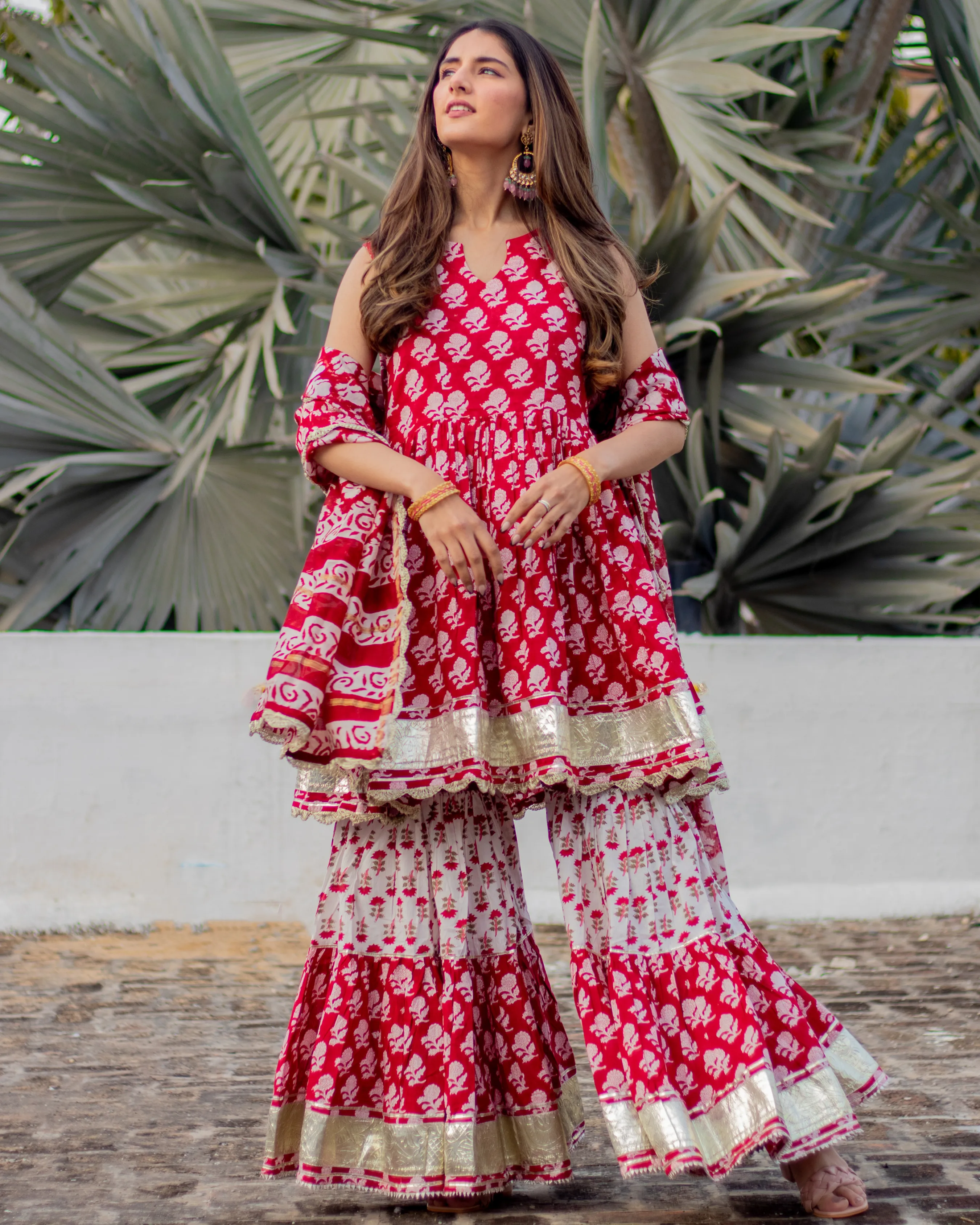 Red Paisley Handblock Sharara Set