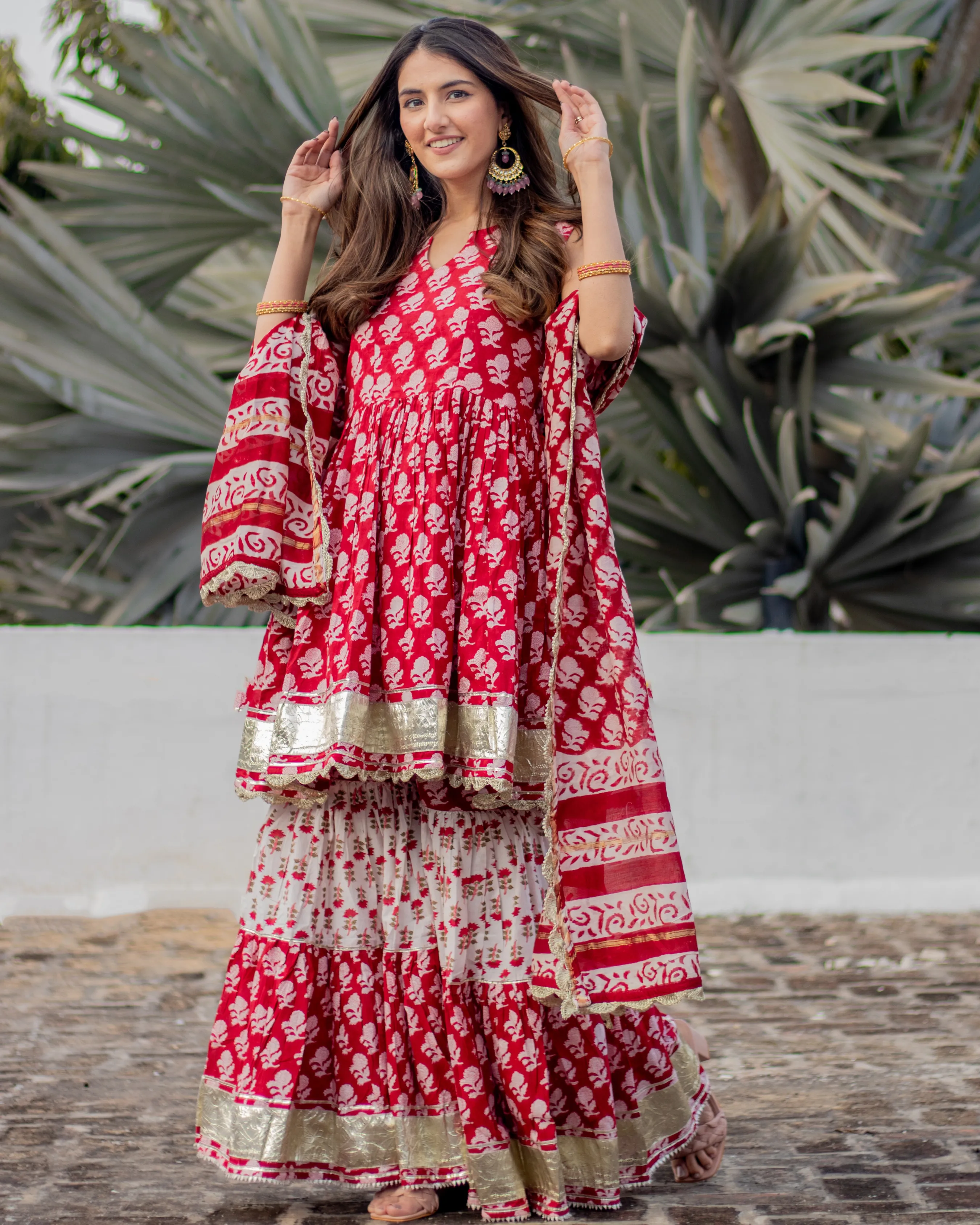 Red Paisley Handblock Sharara Set