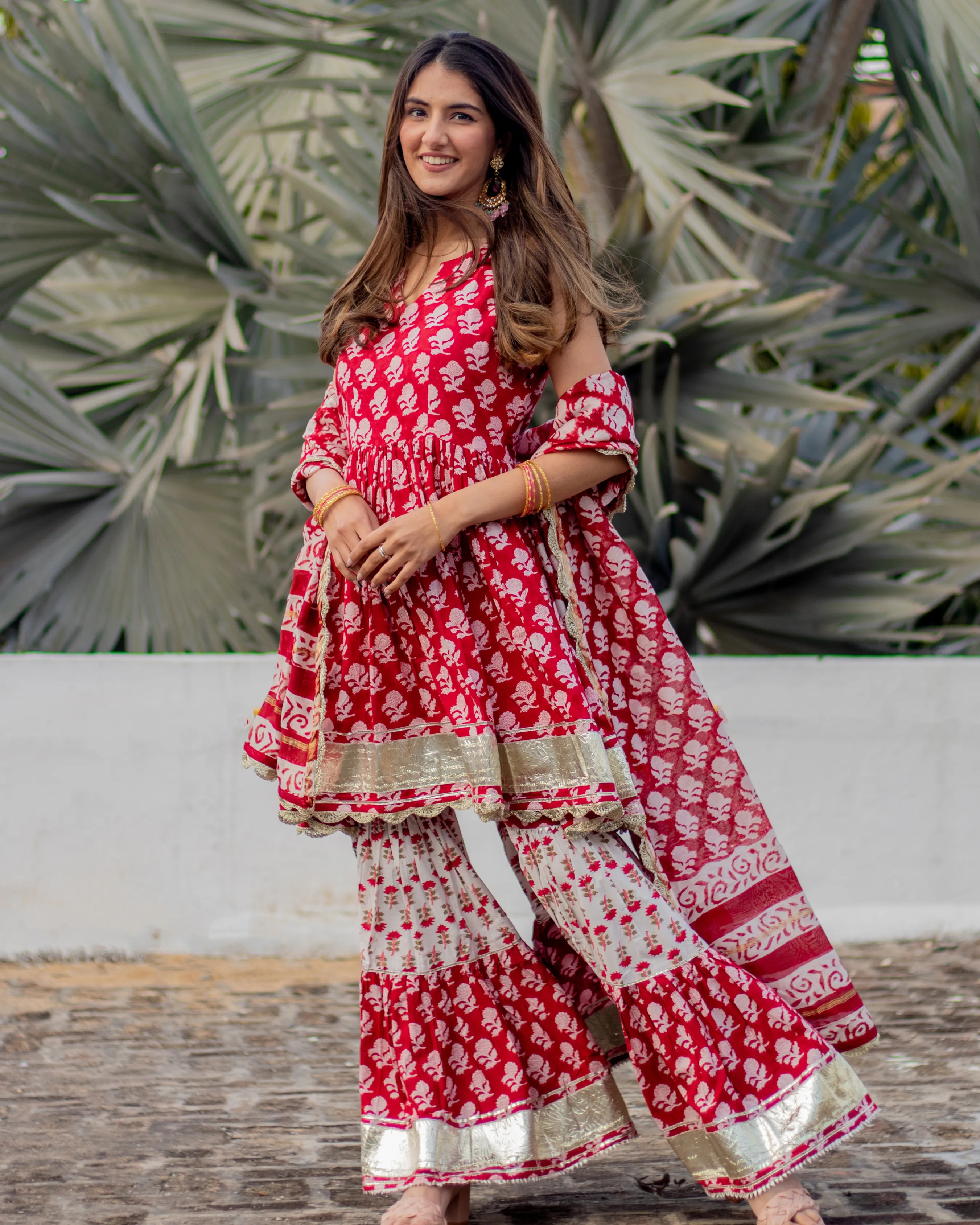 Red Paisley Handblock Sharara Set