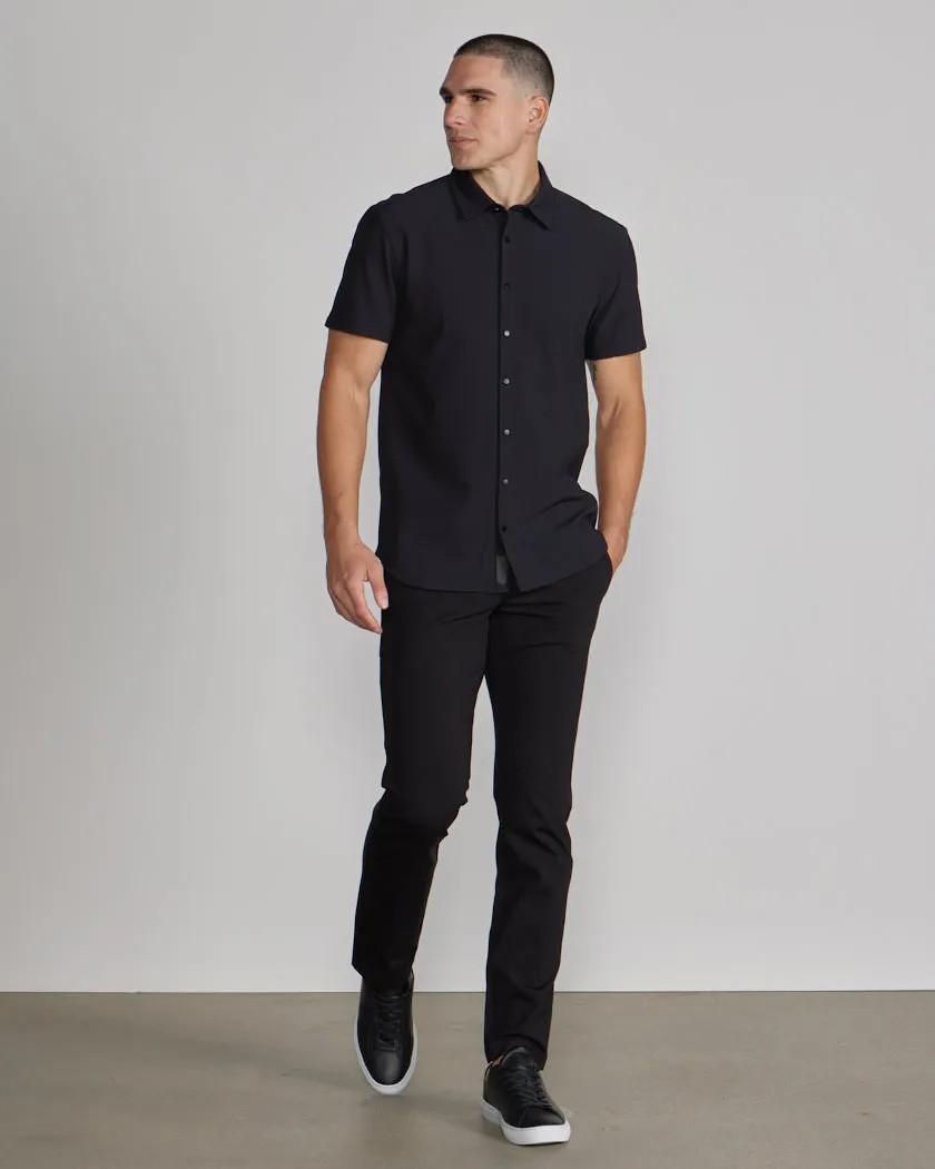 Ribbed  Short Sleeve Button Down