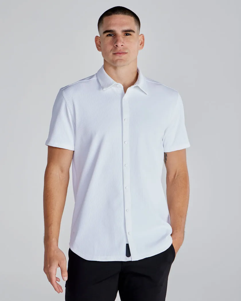 Ribbed  Short Sleeve Button Down