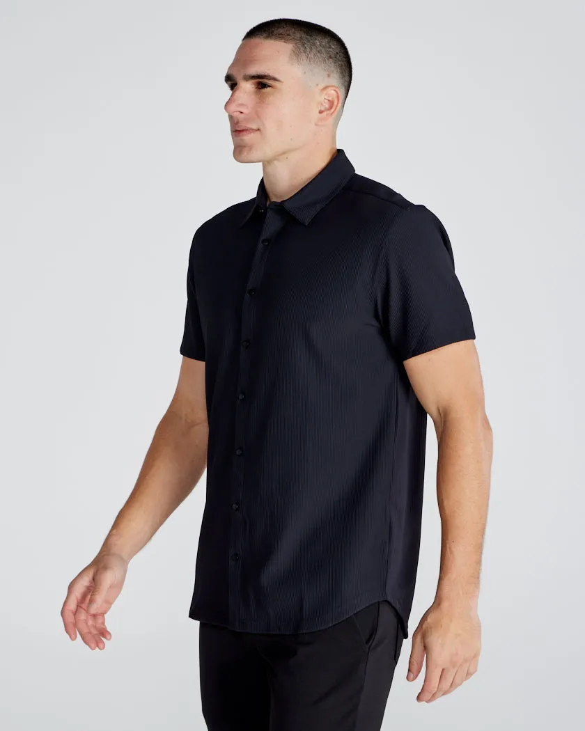 Ribbed  Short Sleeve Button Down