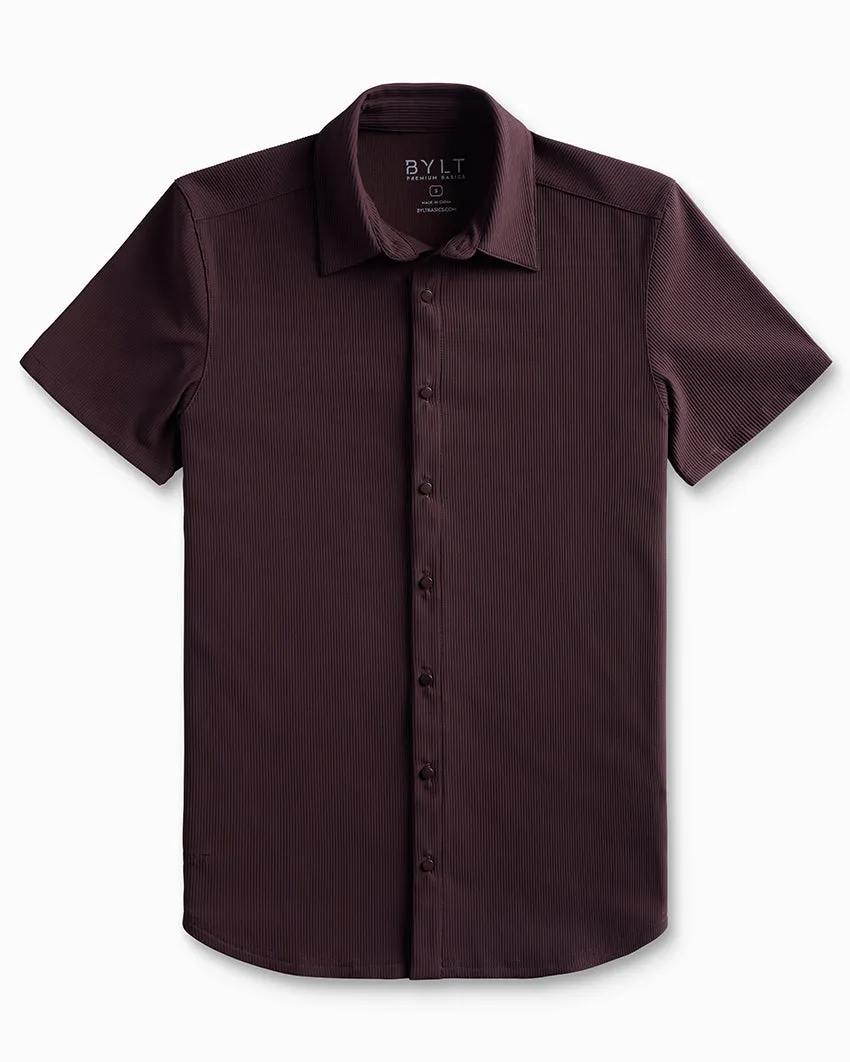 Ribbed  Short Sleeve Button Down