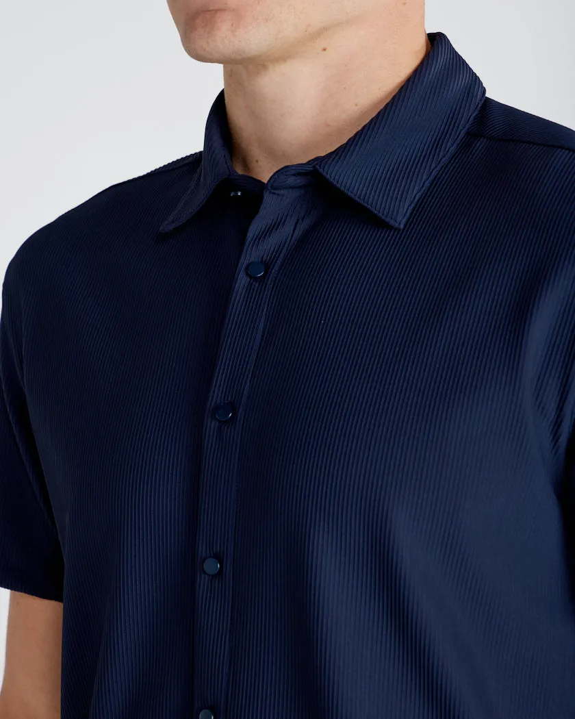 Ribbed  Short Sleeve Button Down