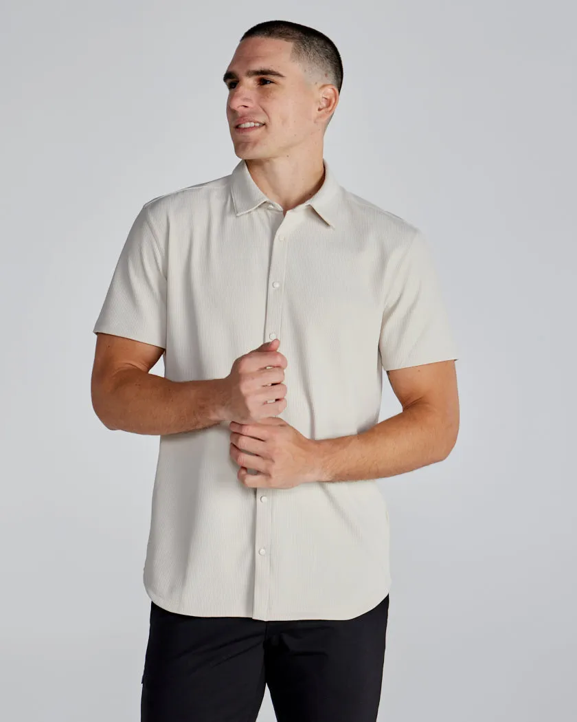 Ribbed  Short Sleeve Button Down