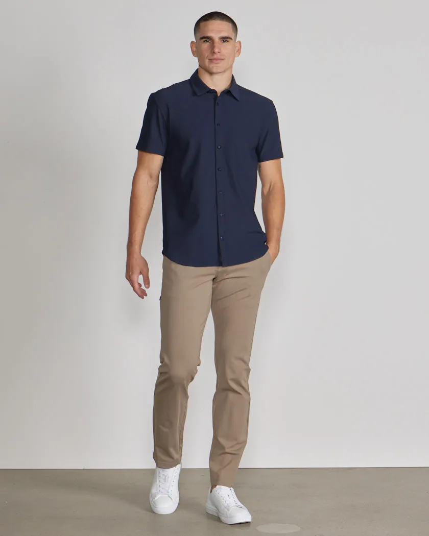 Ribbed  Short Sleeve Button Down