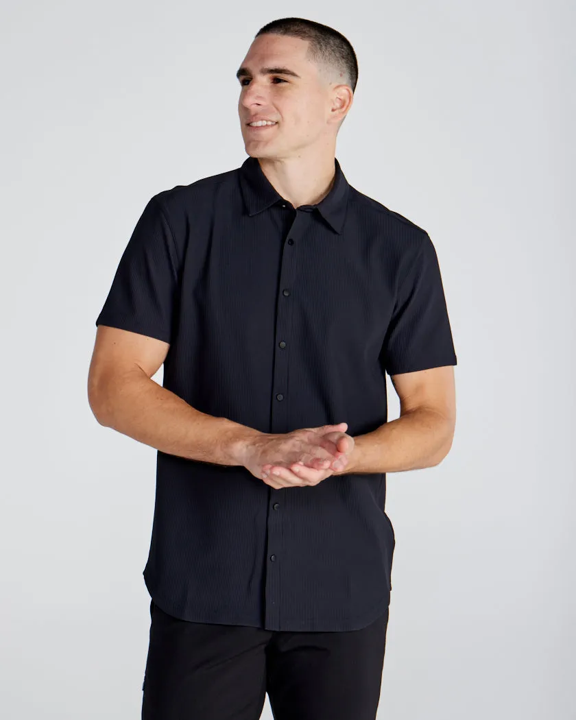 Ribbed  Short Sleeve Button Down