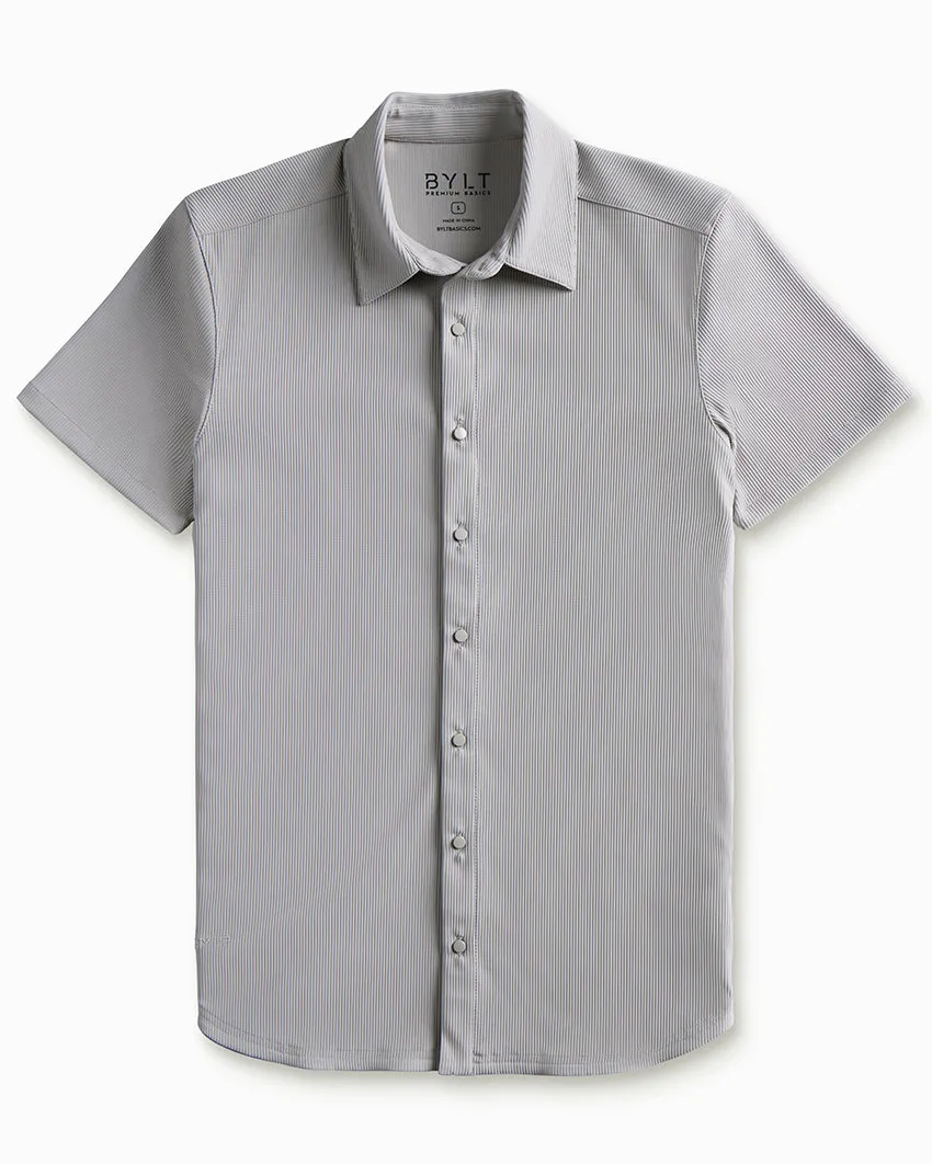 Ribbed  Short Sleeve Button Down