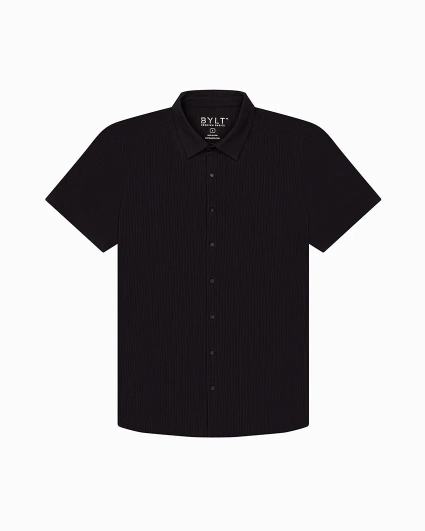 Ribbed  Short Sleeve Button Down