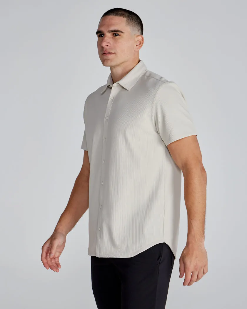 Ribbed  Short Sleeve Button Down