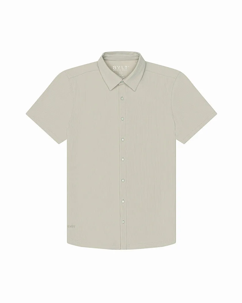 Ribbed  Short Sleeve Button Down