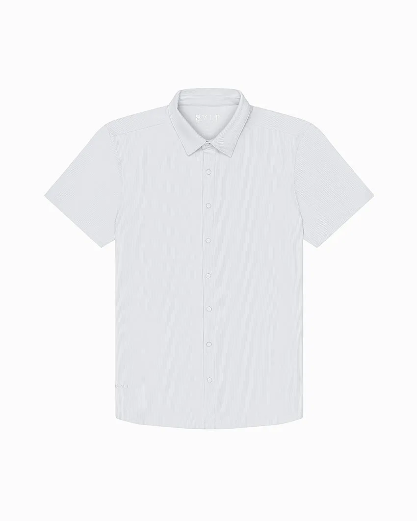 Ribbed  Short Sleeve Button Down