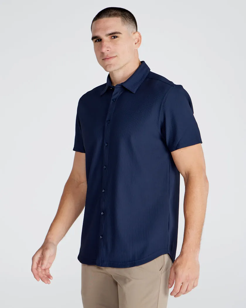 Ribbed  Short Sleeve Button Down