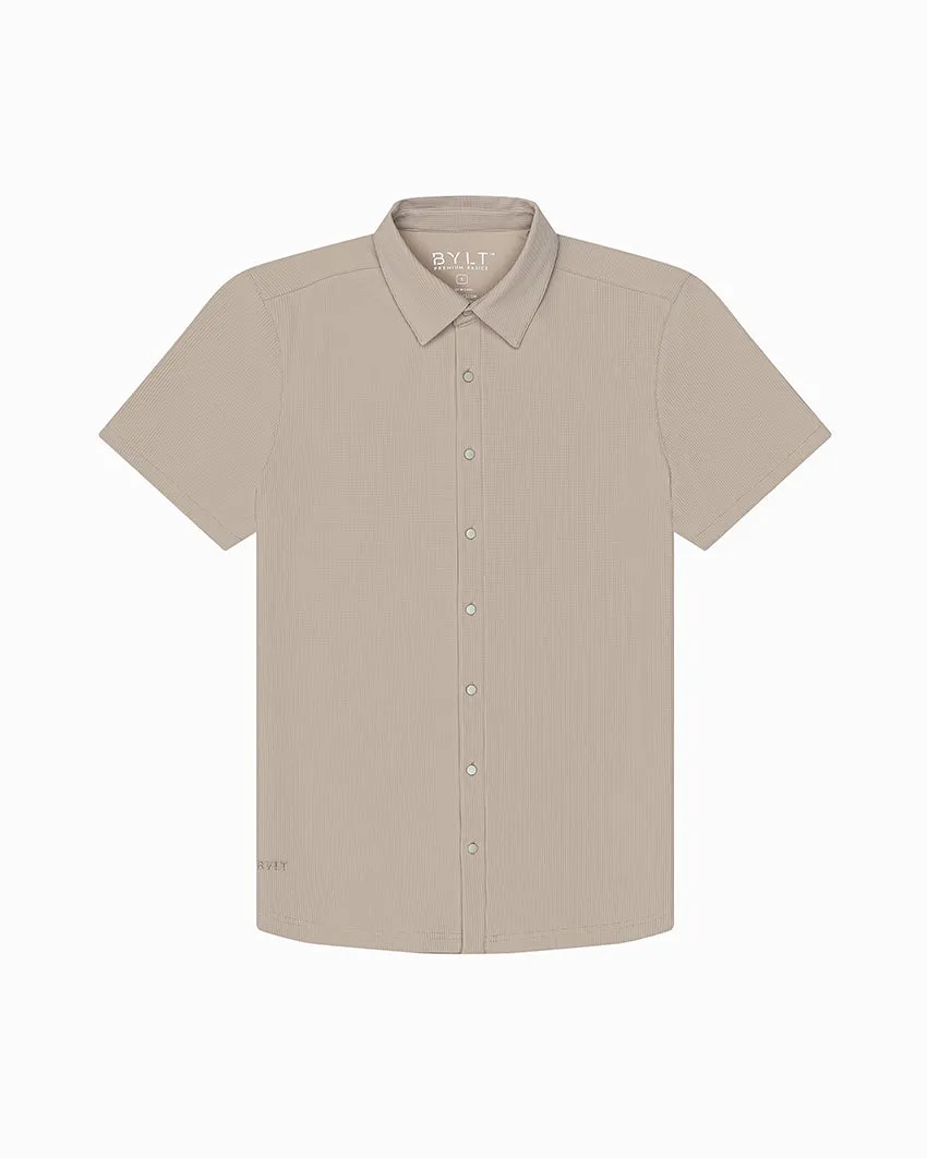 Ribbed  Short Sleeve Button Down