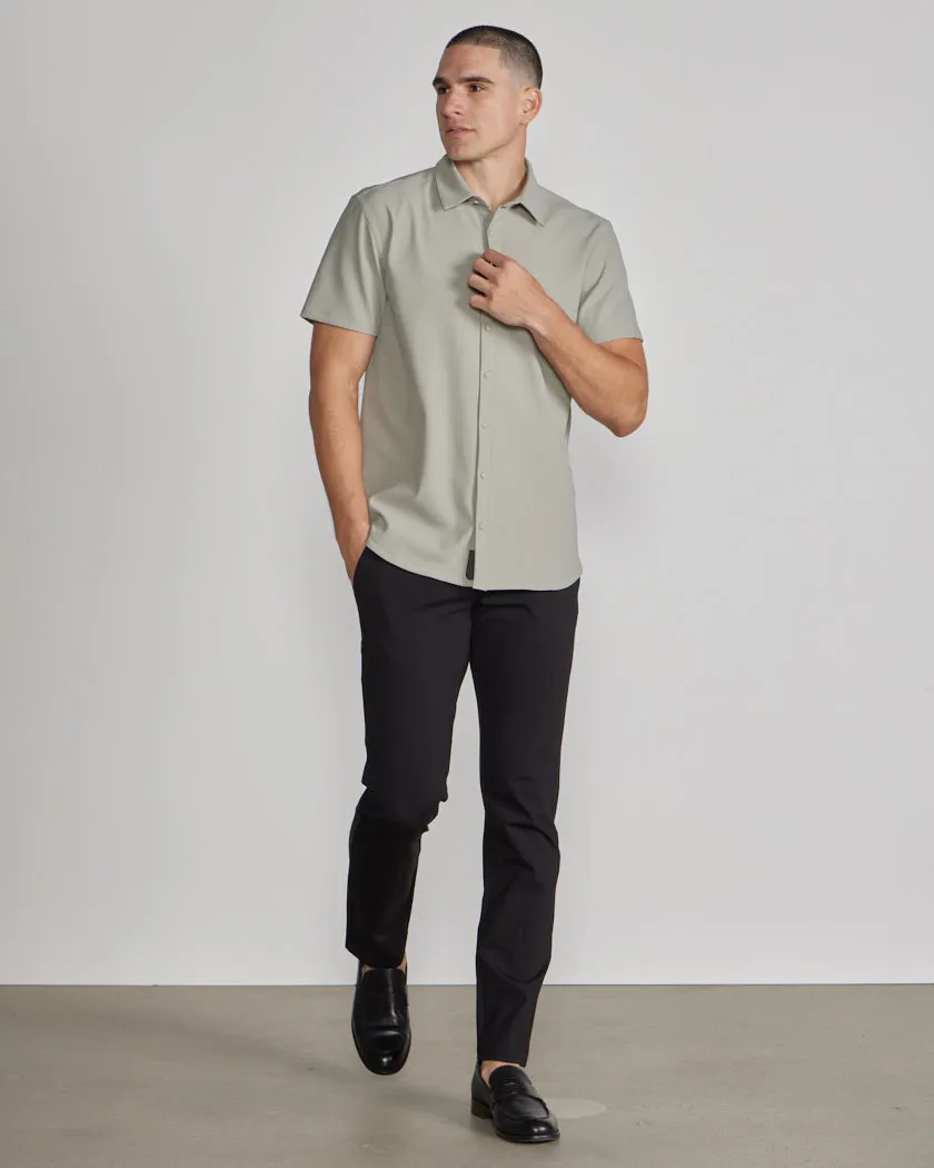 Ribbed  Short Sleeve Button Down