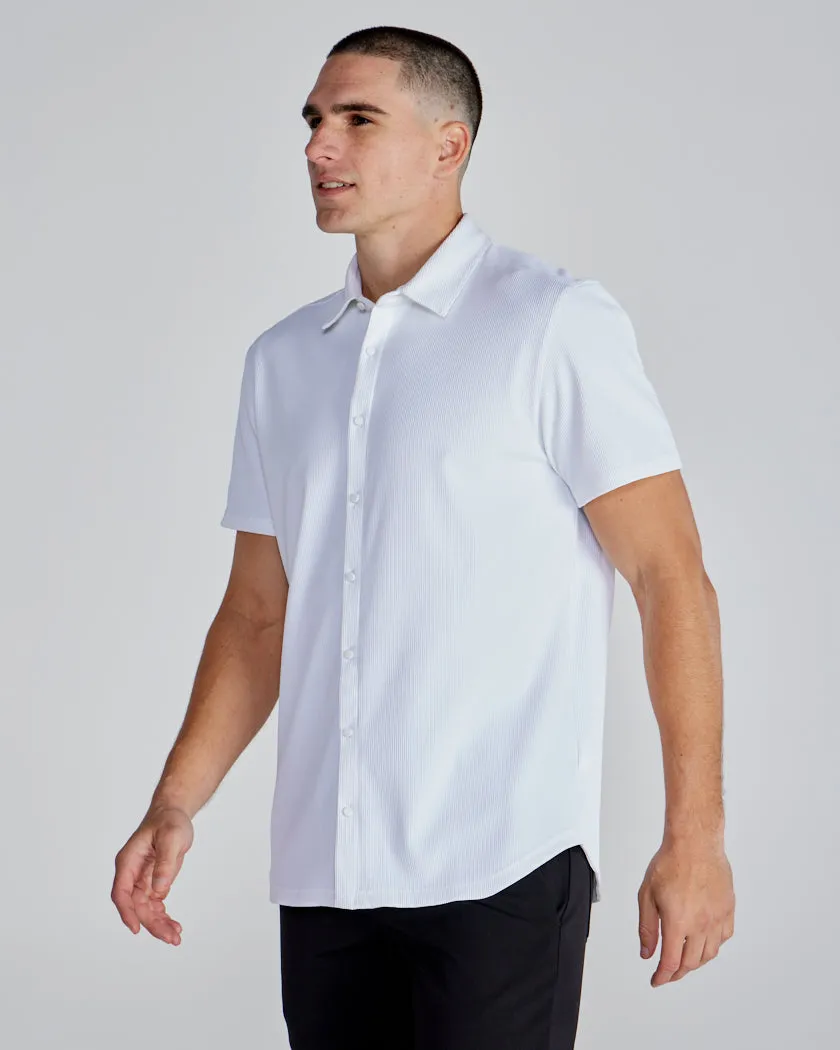 Ribbed  Short Sleeve Button Down