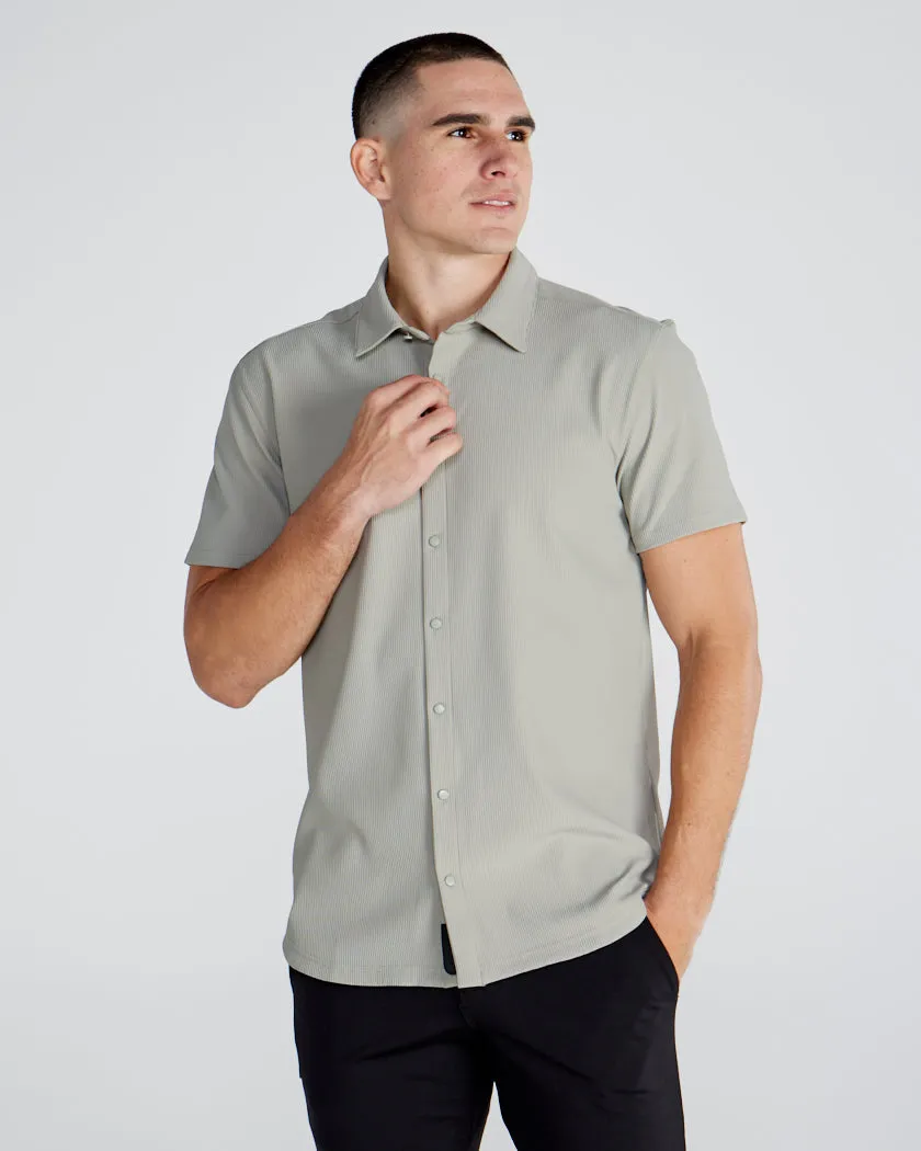 Ribbed  Short Sleeve Button Down