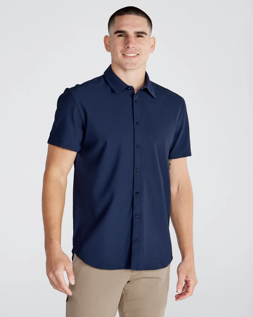 Ribbed  Short Sleeve Button Down