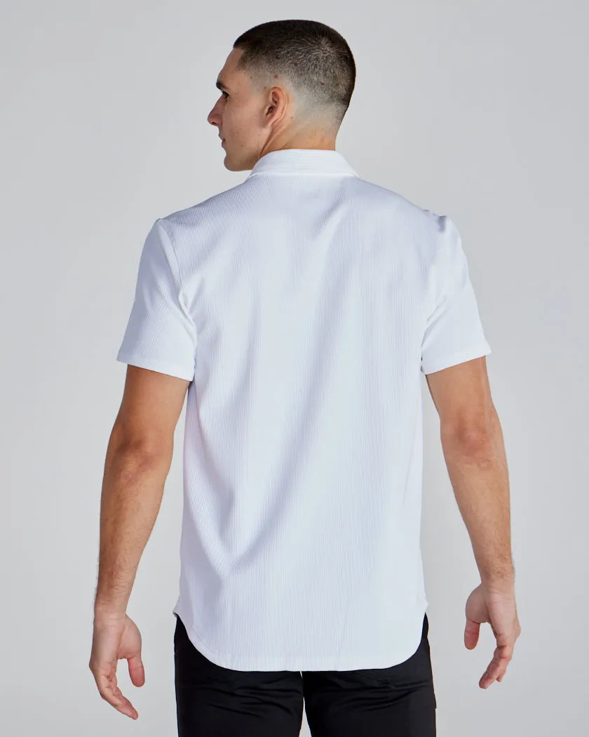 Ribbed  Short Sleeve Button Down