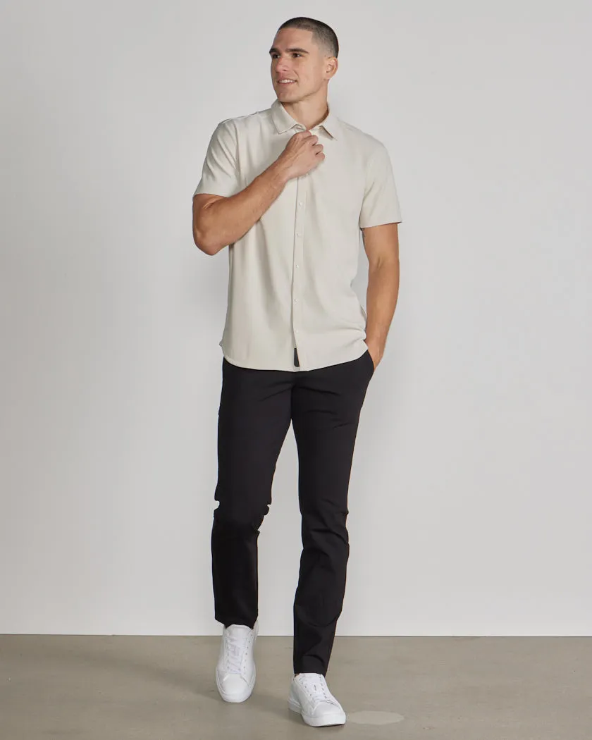 Ribbed  Short Sleeve Button Down